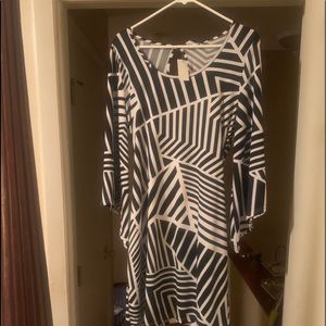 NWT Black and white striped flare-sleeved dress
